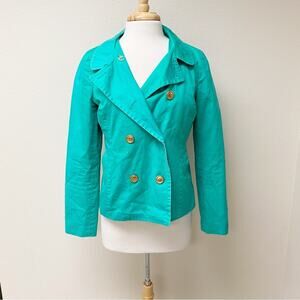 Forever 21 Teal cropped pea coat with gold buttons M